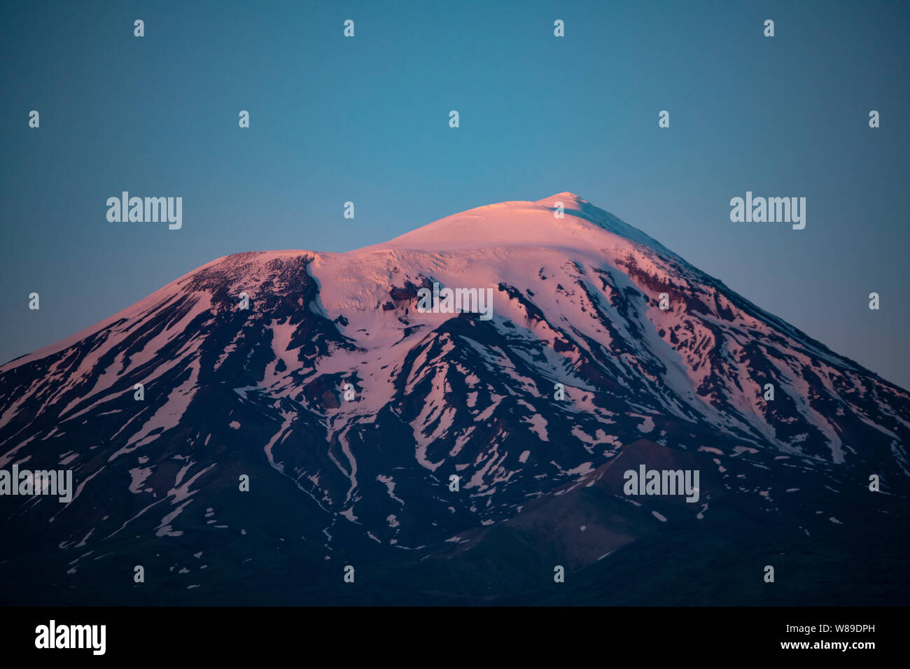 pink, sunset, plateau, grass, sky, blue, scenic, climbing, grassland, turkey, peak, mount, ararat, snow, landscape, nature, volcano, agri, travel, roc Stock Photo