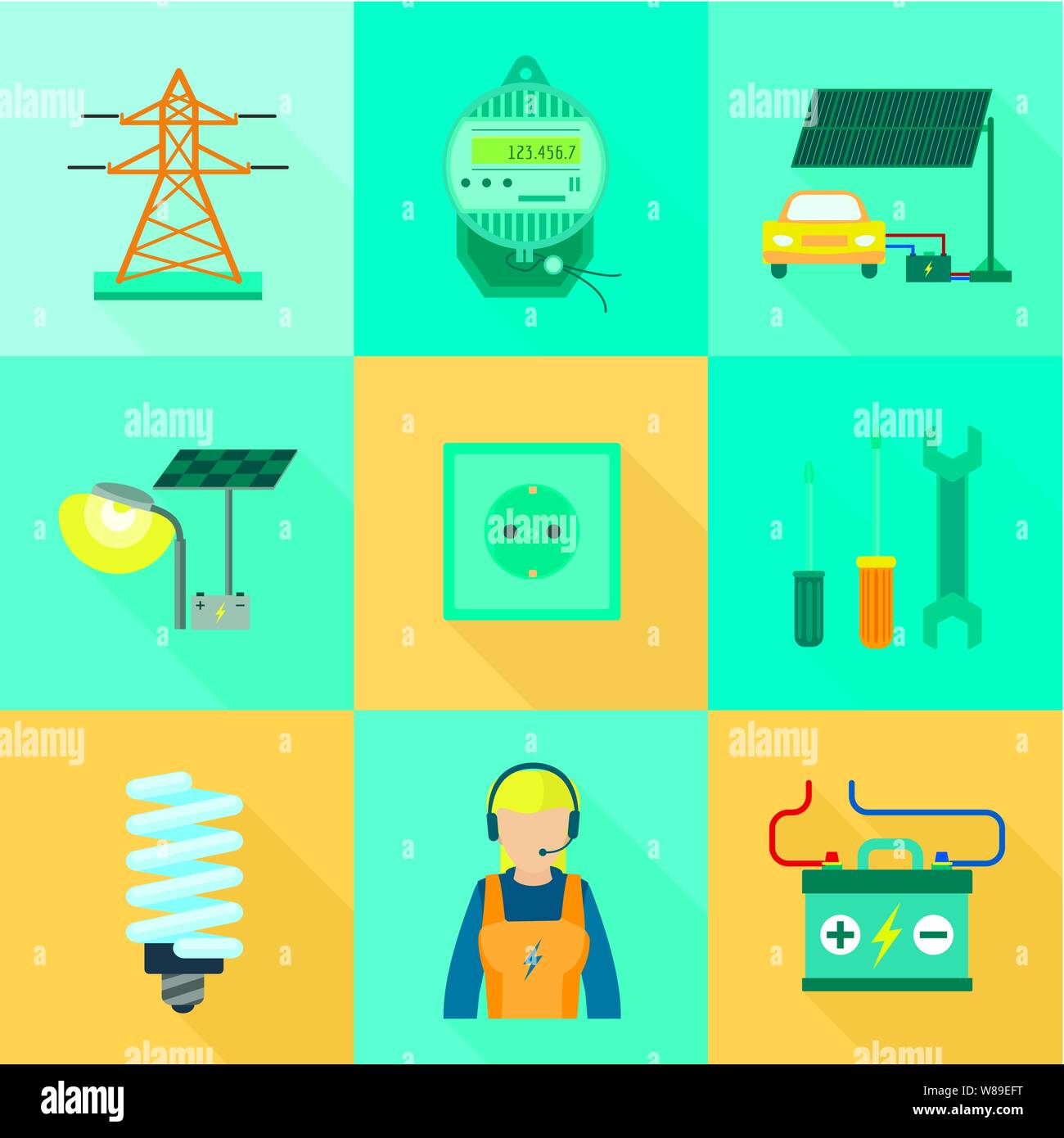Solar energy icon set. Flat set of 9 solar energy vector icons for web ...
