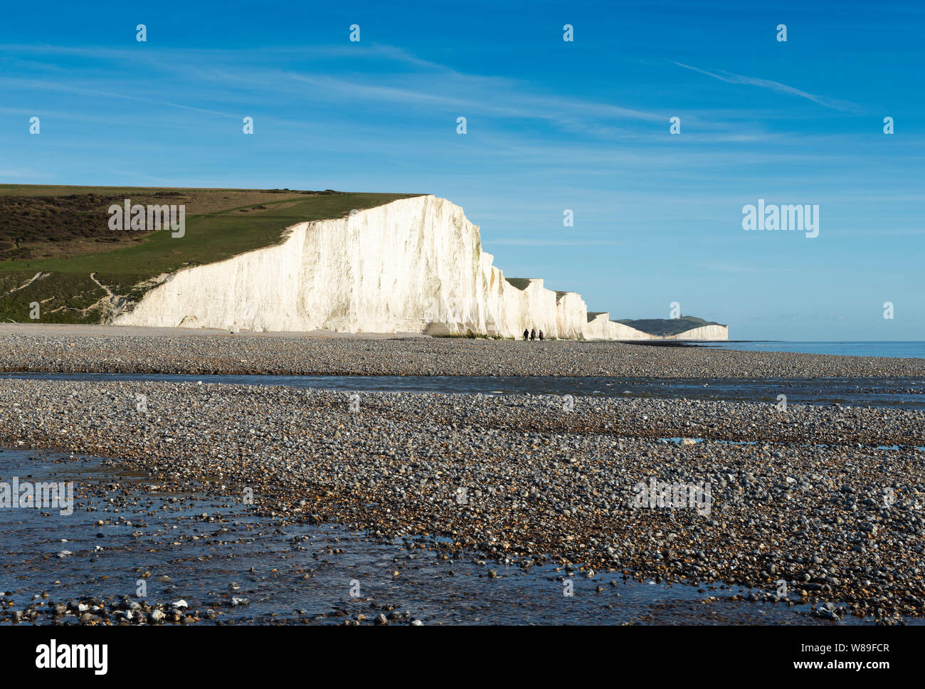 The Seven Sisters chalk cliffs from the beach at Cuckmere Haven, East