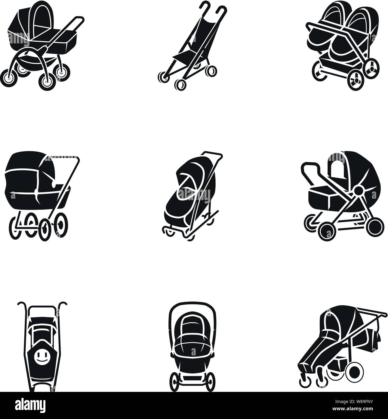 Newborn stroller icon set. Simple set of 9 newborn stroller vector ...