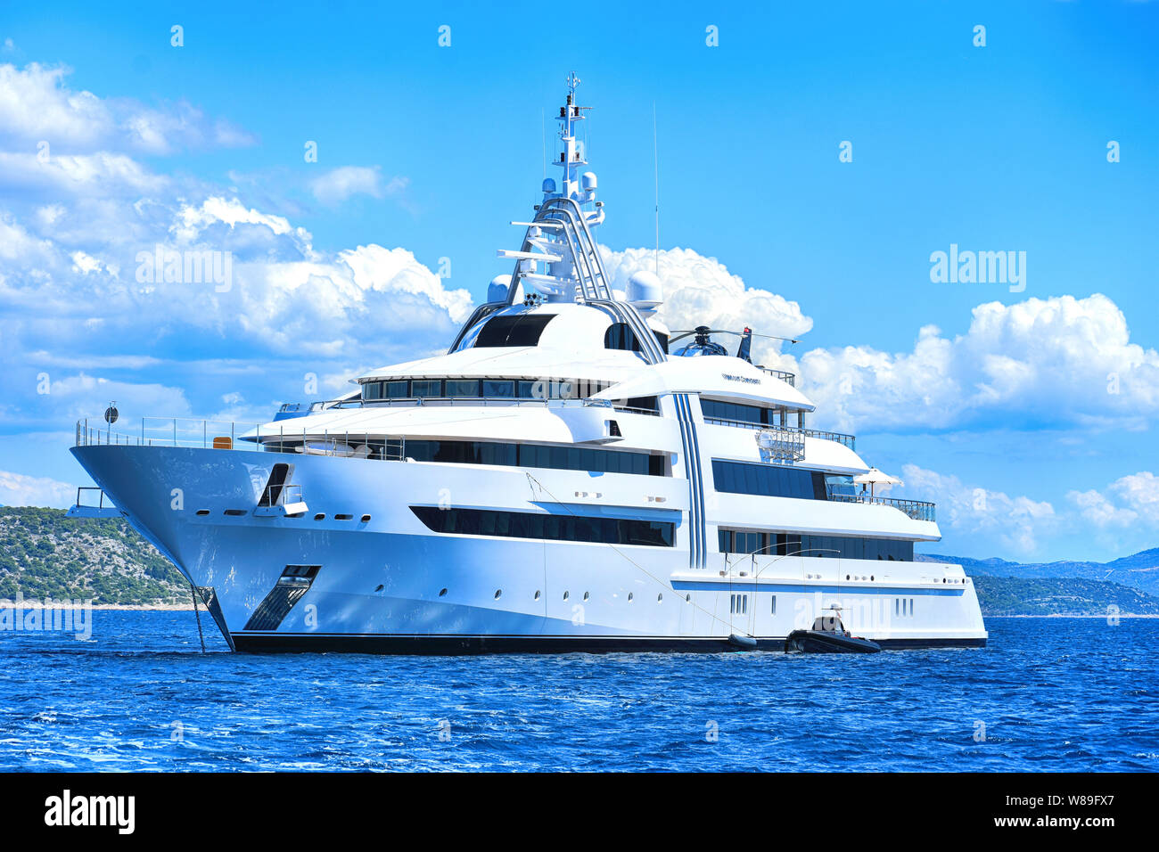 Vibrant Curiosity mega yacht near Tijat Island Šibenik Stock Photo
