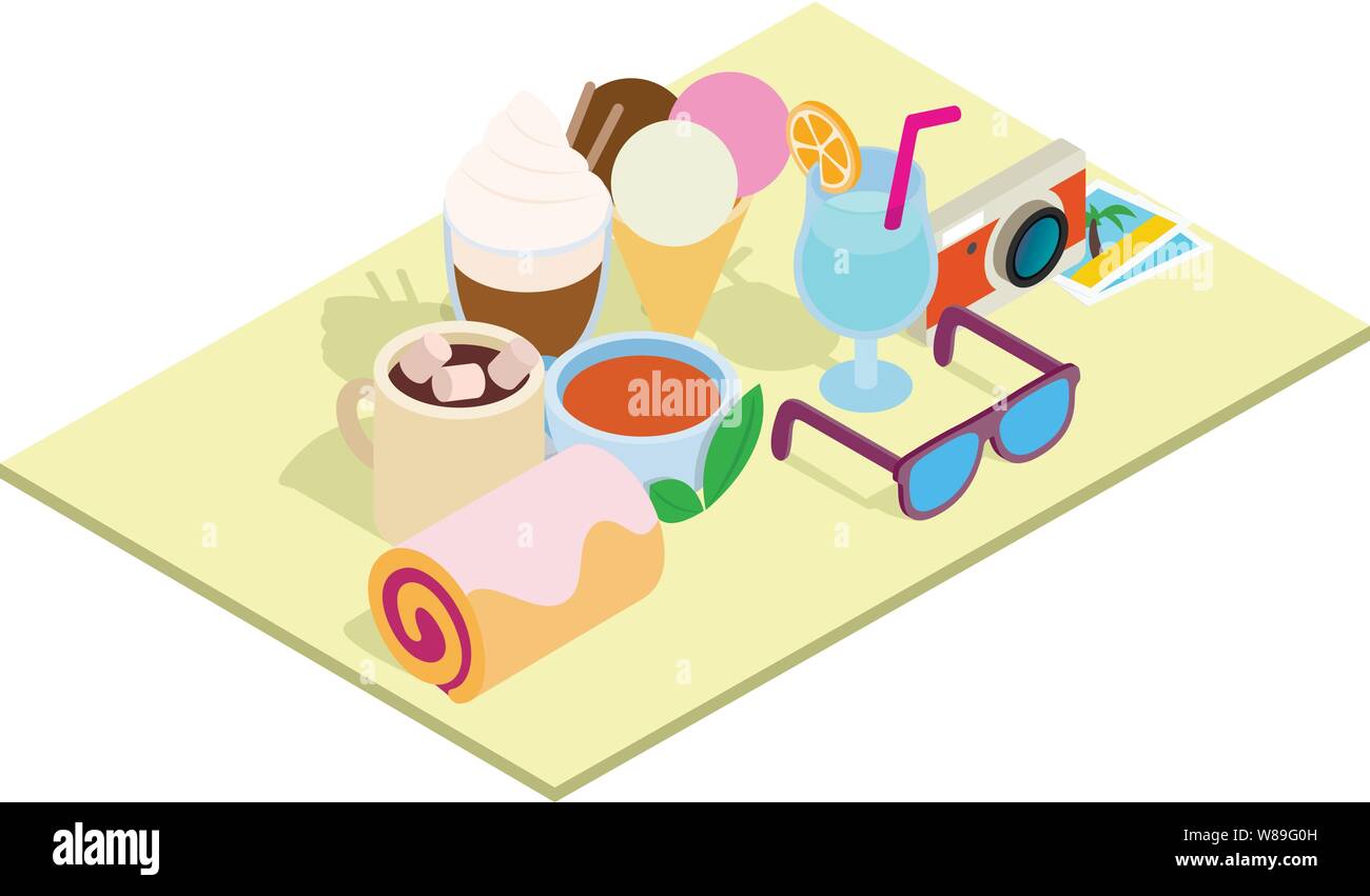 Tourist breakfast concept banner, isometric style Stock Vector