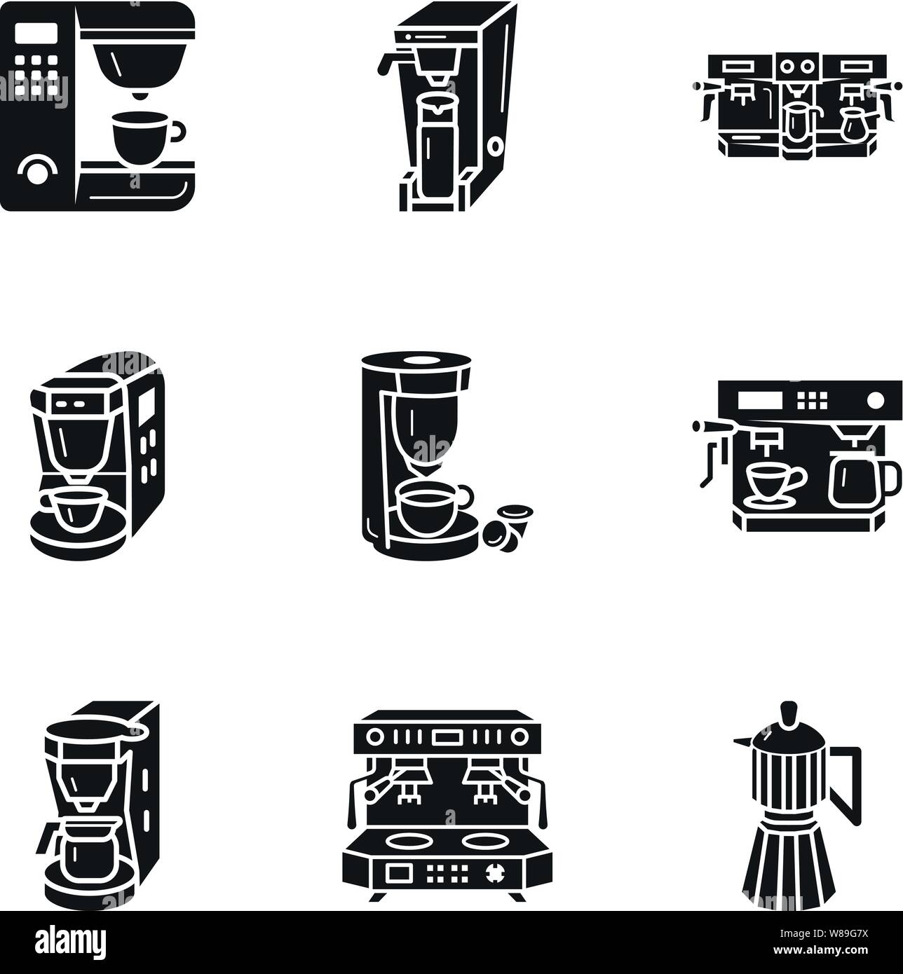 Automatic coffee machine icon set. Simple set of 9 automatic coffee