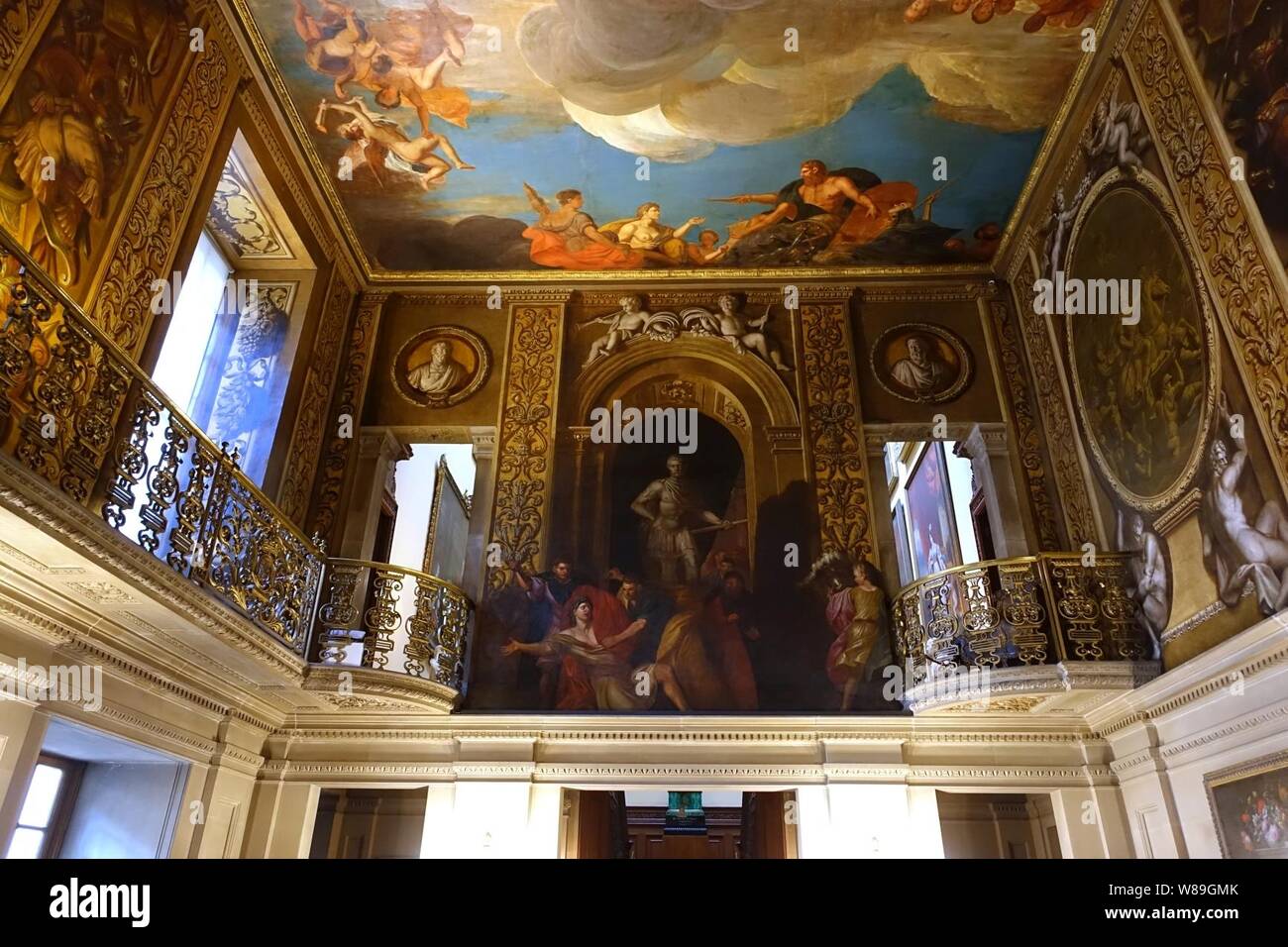 Death of Julius Caesar, by Louis Laguerre, 1692-1694, oil on plaster - Entrance Hall, Chatsworth House - Derbyshire, England - Stock Photo