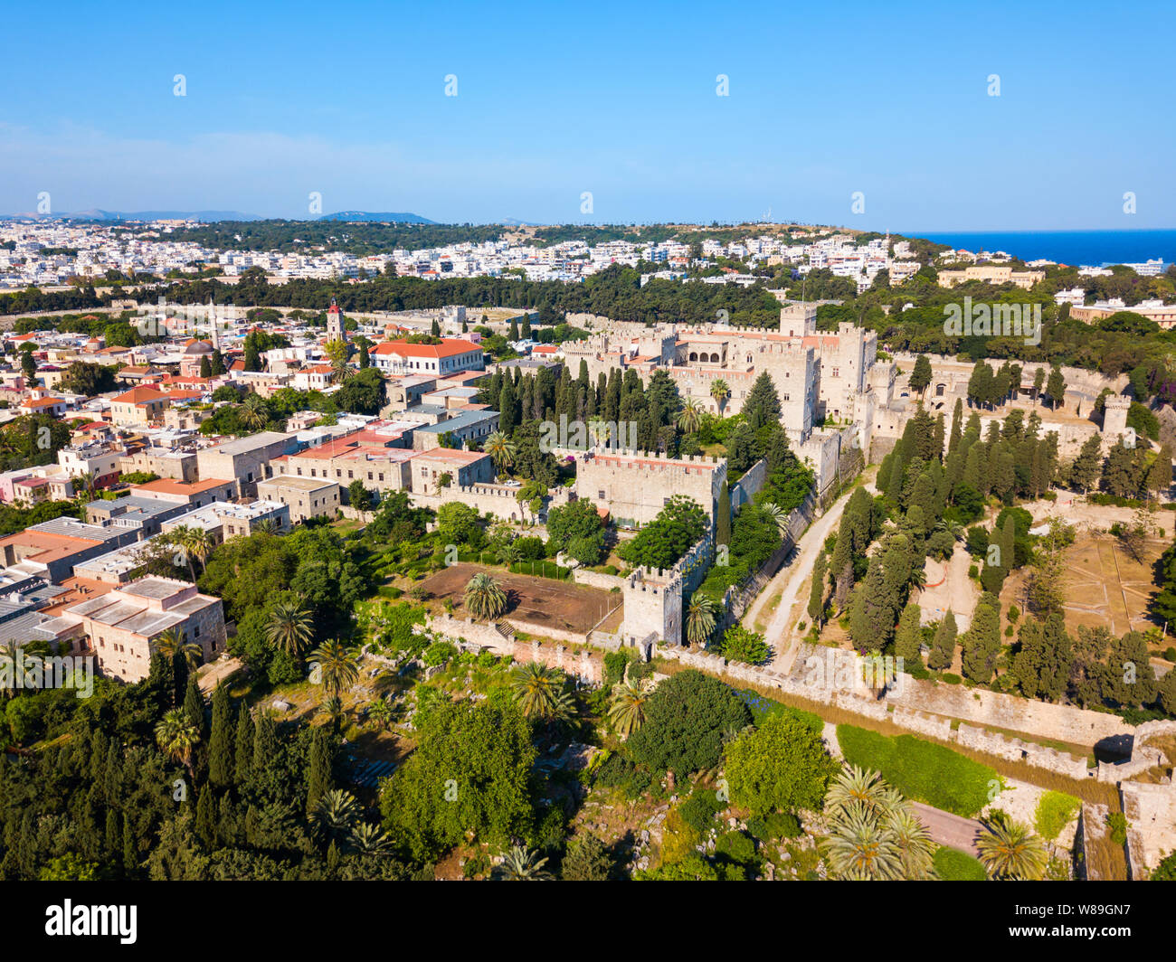 Rhodes old town aerial panoramic view in Rhodes island in Greece Stock ...