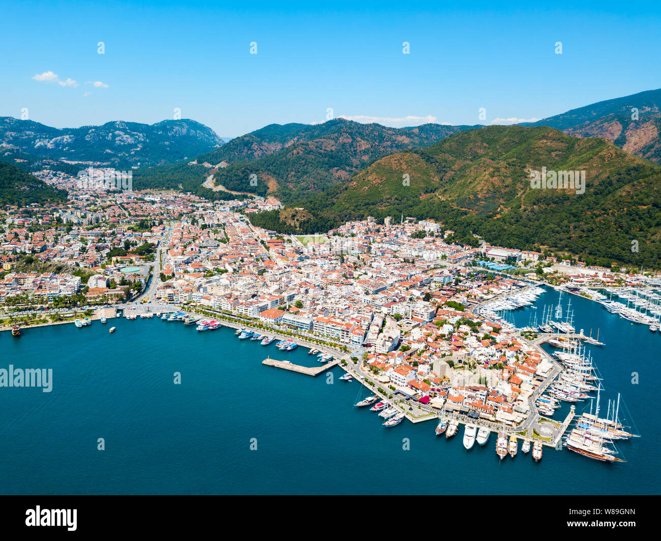 Marmaris Marina Aerial Panoramic View In Marmaris City In Turkey Stock marmaris-marina-aerial-panoramic-view-in-marmaris-city-in-turkey-stock