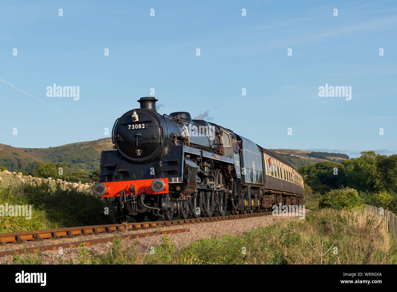 BR standard 5 No.73082 works a train on the West Somerset railway Stock Photo