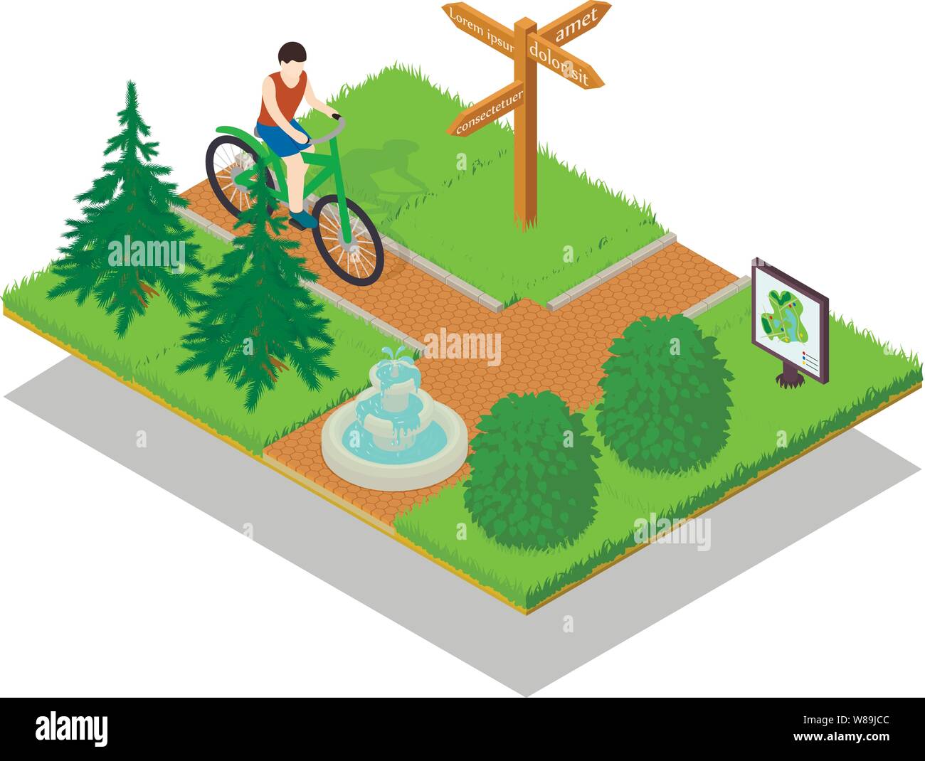 Bicycle Path Concept Banner Isometric Style Stock Vector Art