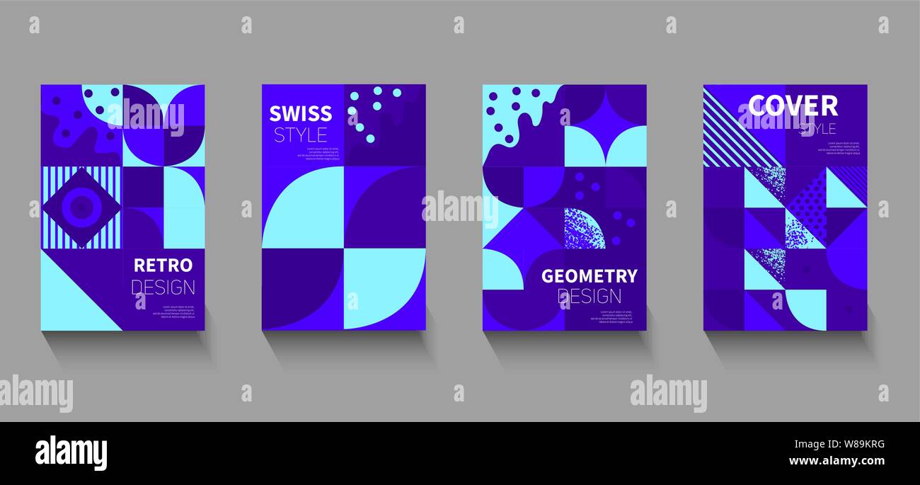 Vintage Retro Bauhaus Design Vector Covers Set Swiss Style