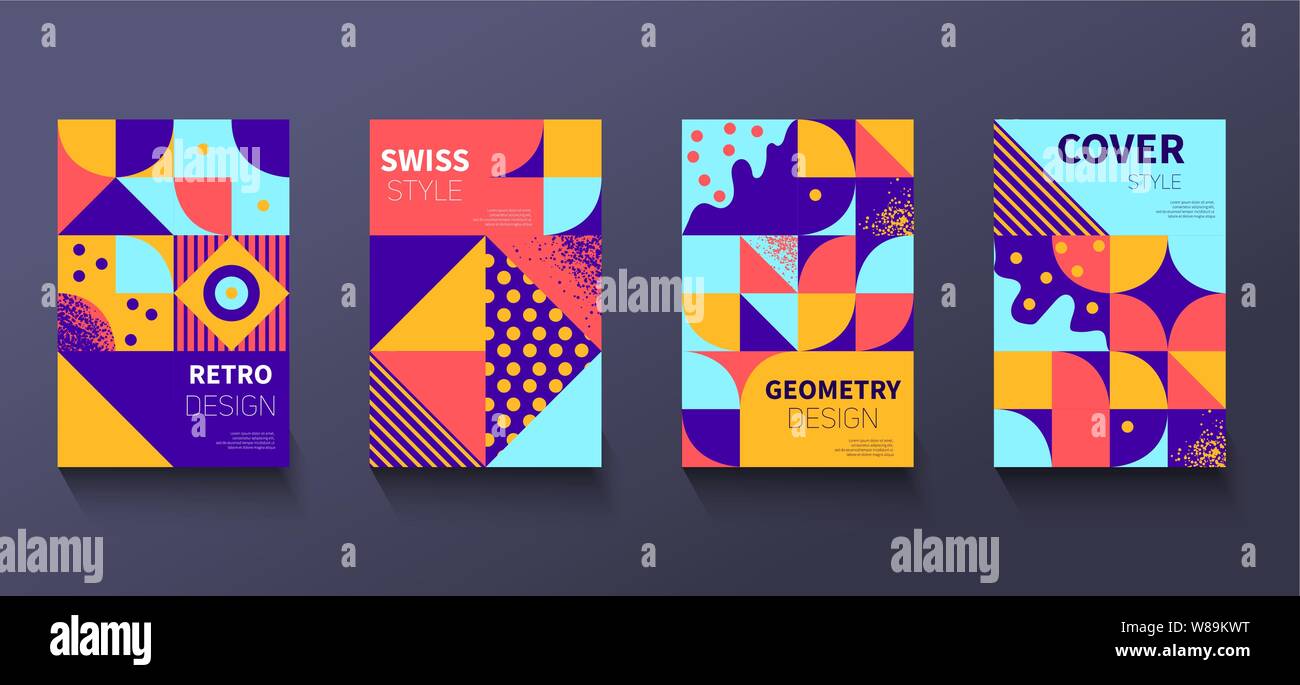 Vintage Retro Bauhaus Design Vector Covers Set Swiss Style