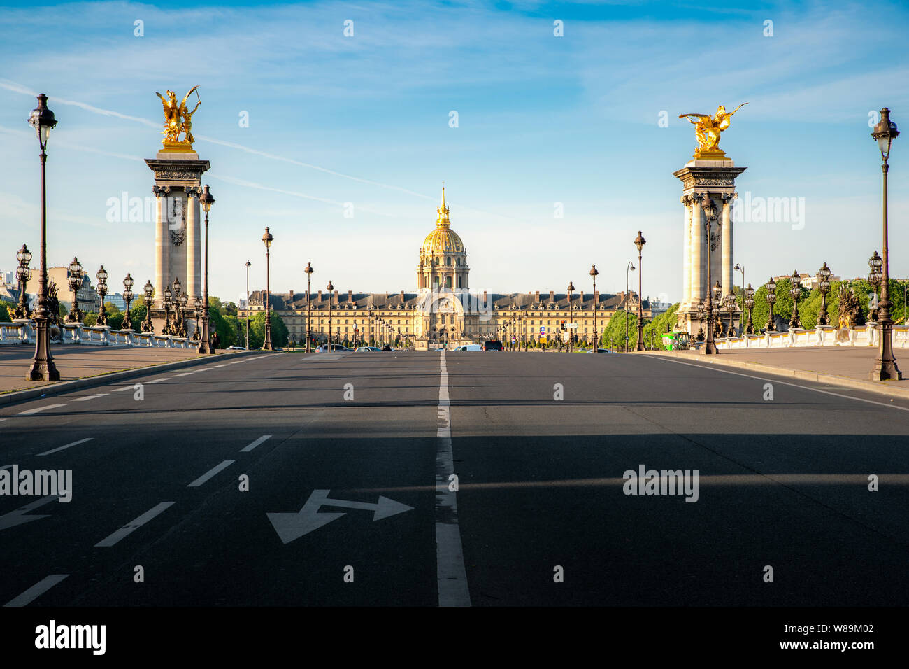 Les Invalides (National Residence of the Invalids) - complex of museums and monuments and Pont Alexandre III bridge in Paris, France. Stock Photo