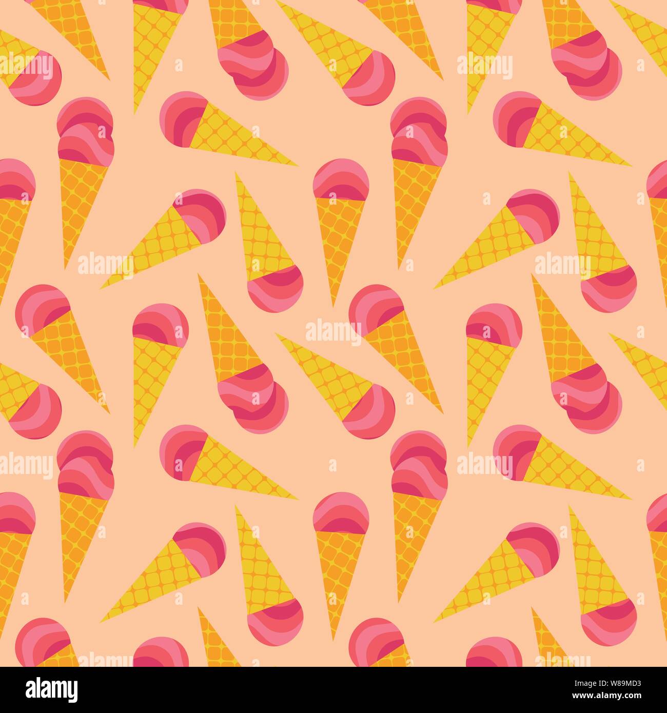 seamless vector pattern with pink ice cream scoops Stock Vector