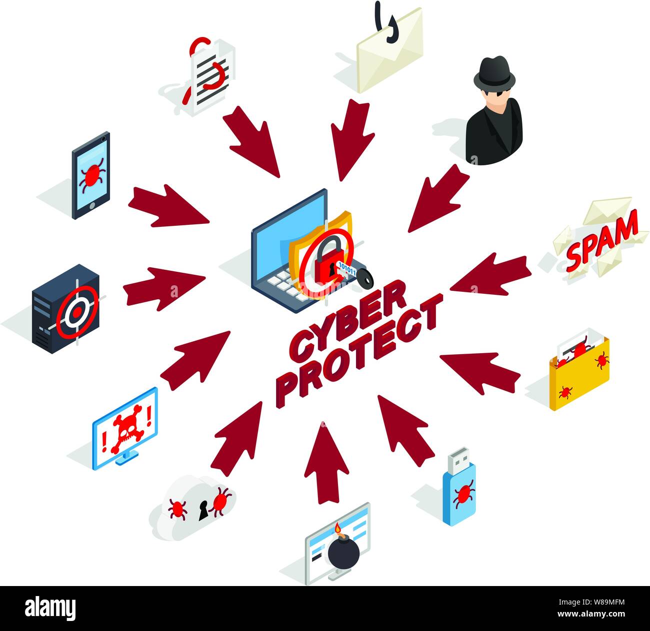 Cyber protect concept banner, isometric style Stock Vector