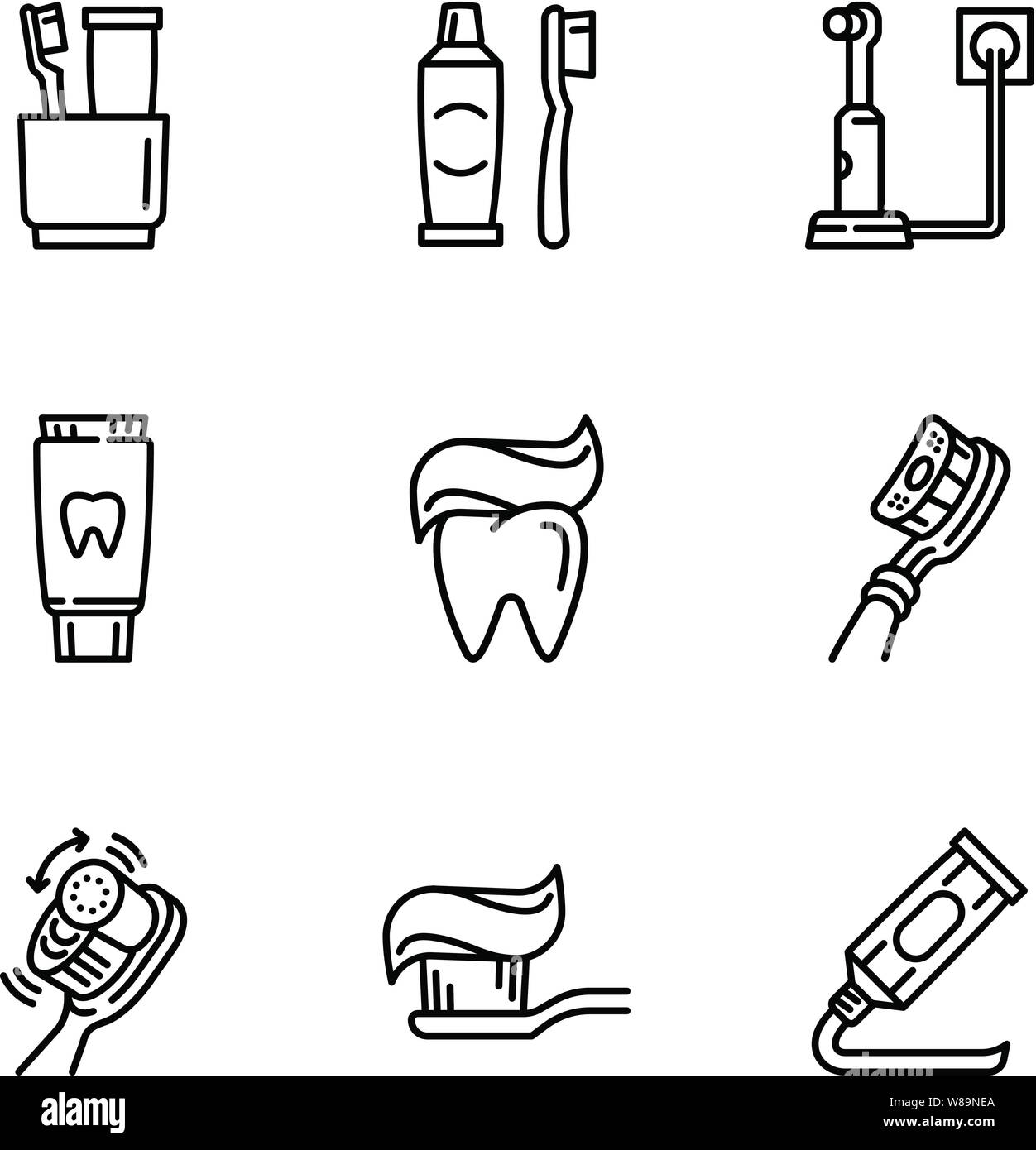 Dental toothbrush icon set. Outline set of 9 dental toothbrush vector ...