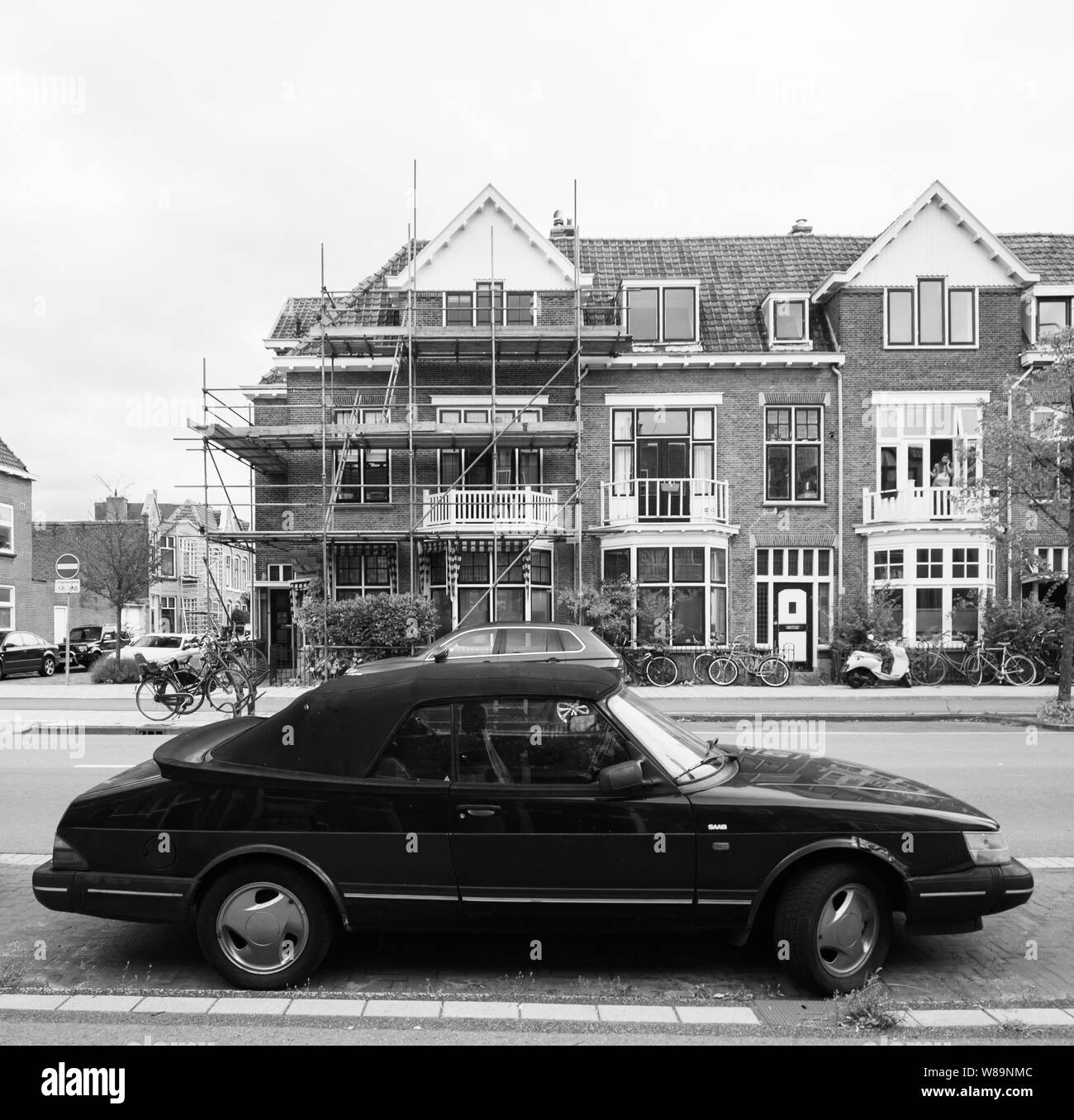 Haarlem netherlands Aug 16 2018 Vintage cabrio SAAB car parked on