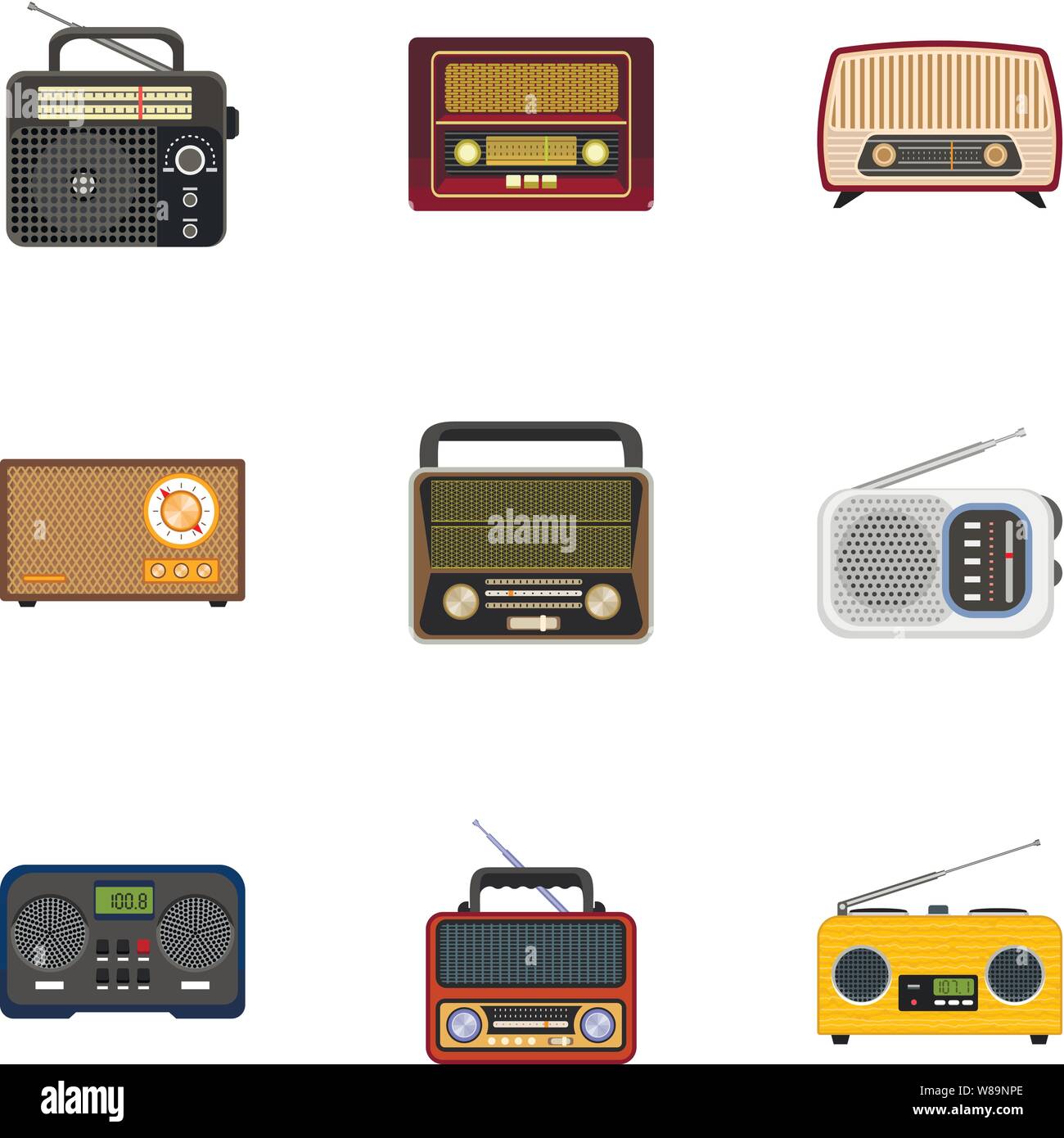 Classic radio icon set. Flat set of 9 classic radio vector icons for web  design isolated on white background Stock Vector Image & Art - Alamy