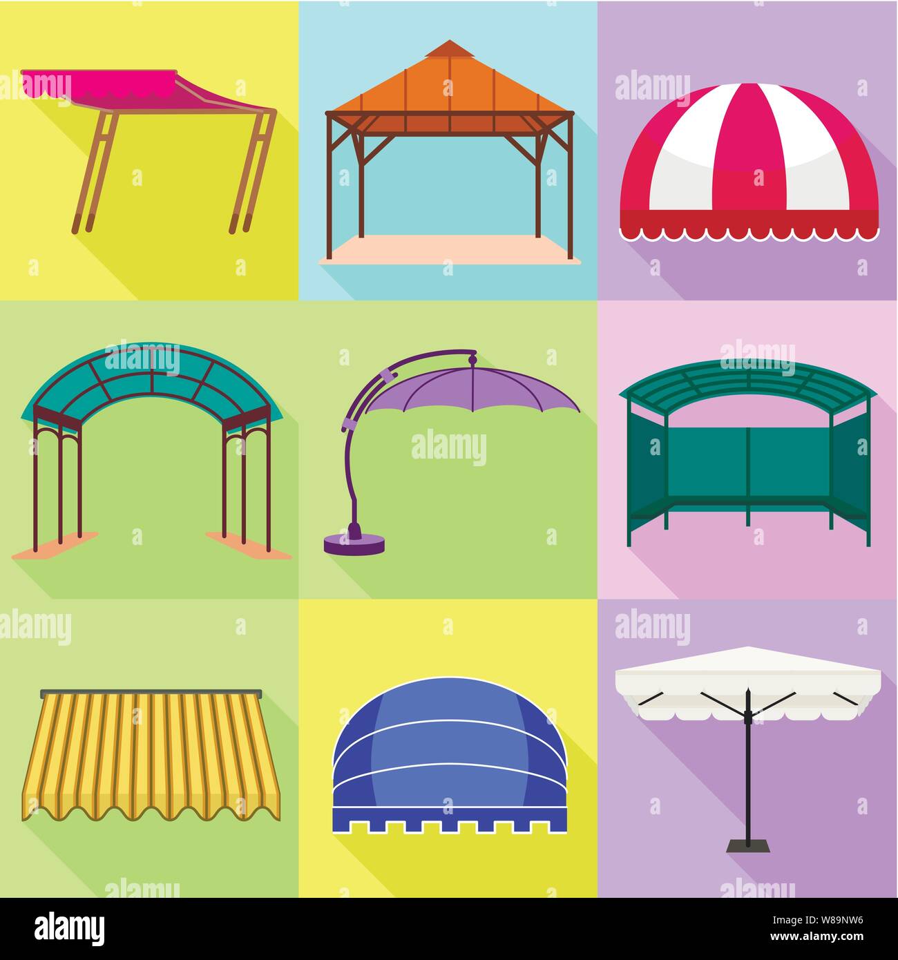 Canopy icon set. Flat set of 9 canopy vector icons for web design