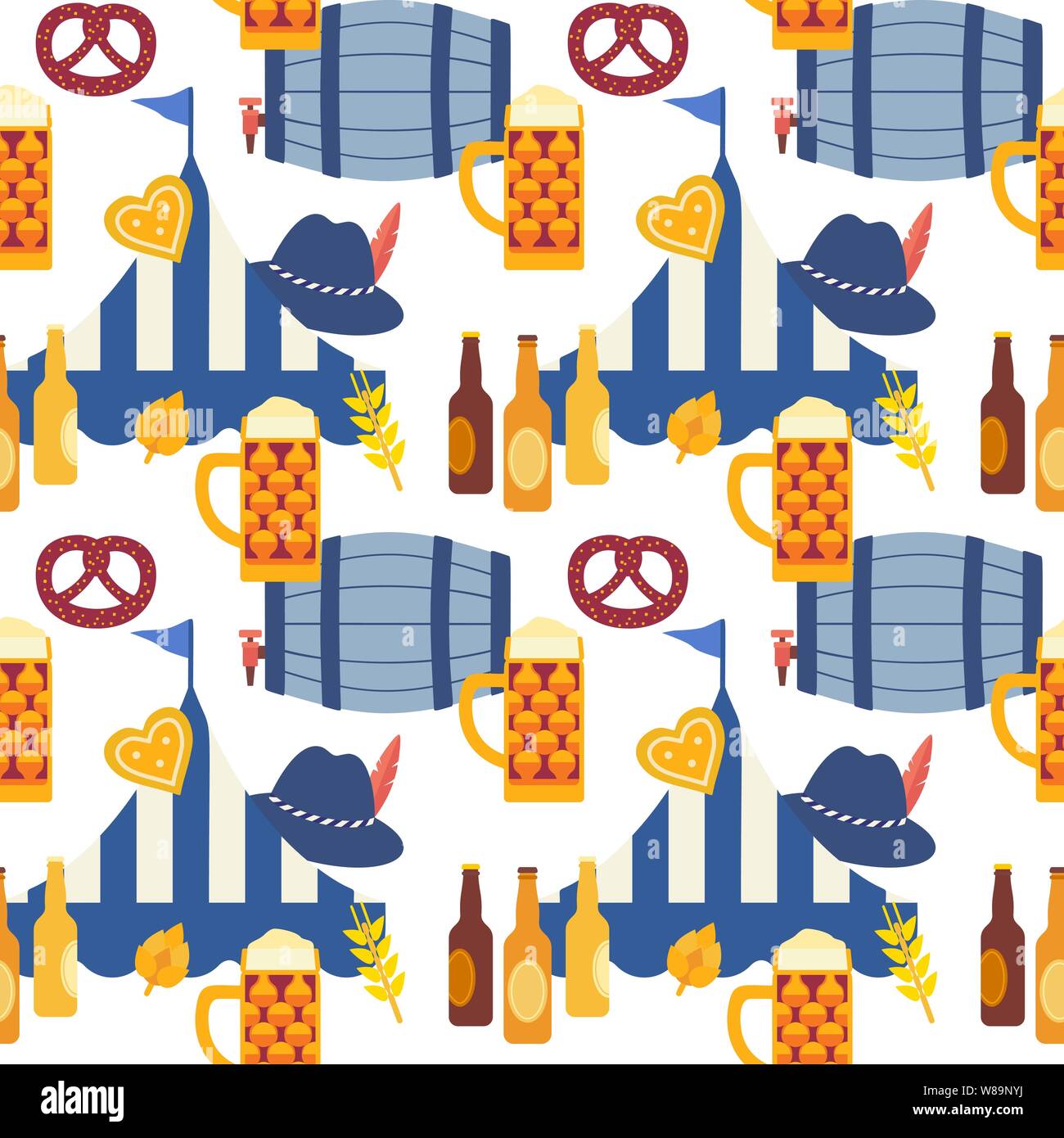 Oktoberfest hand drawn icon flat color vector seamless pattern Stock ...