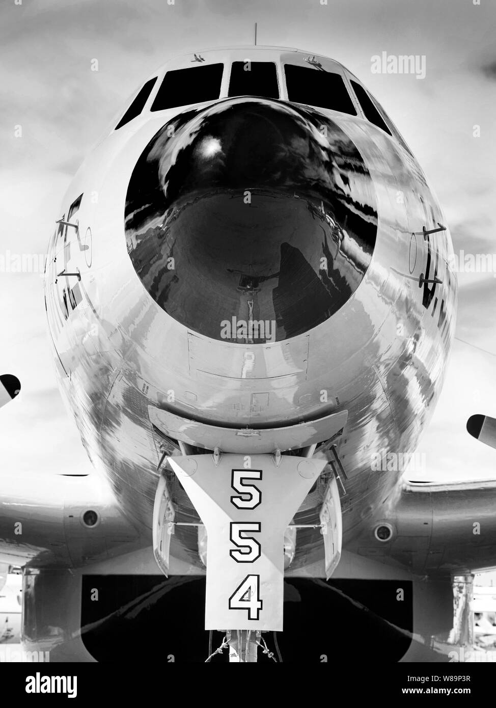 The nose and cockpit of a Lockheed EC-121T Warning Star AEW Plane of the USAF Stock Photo