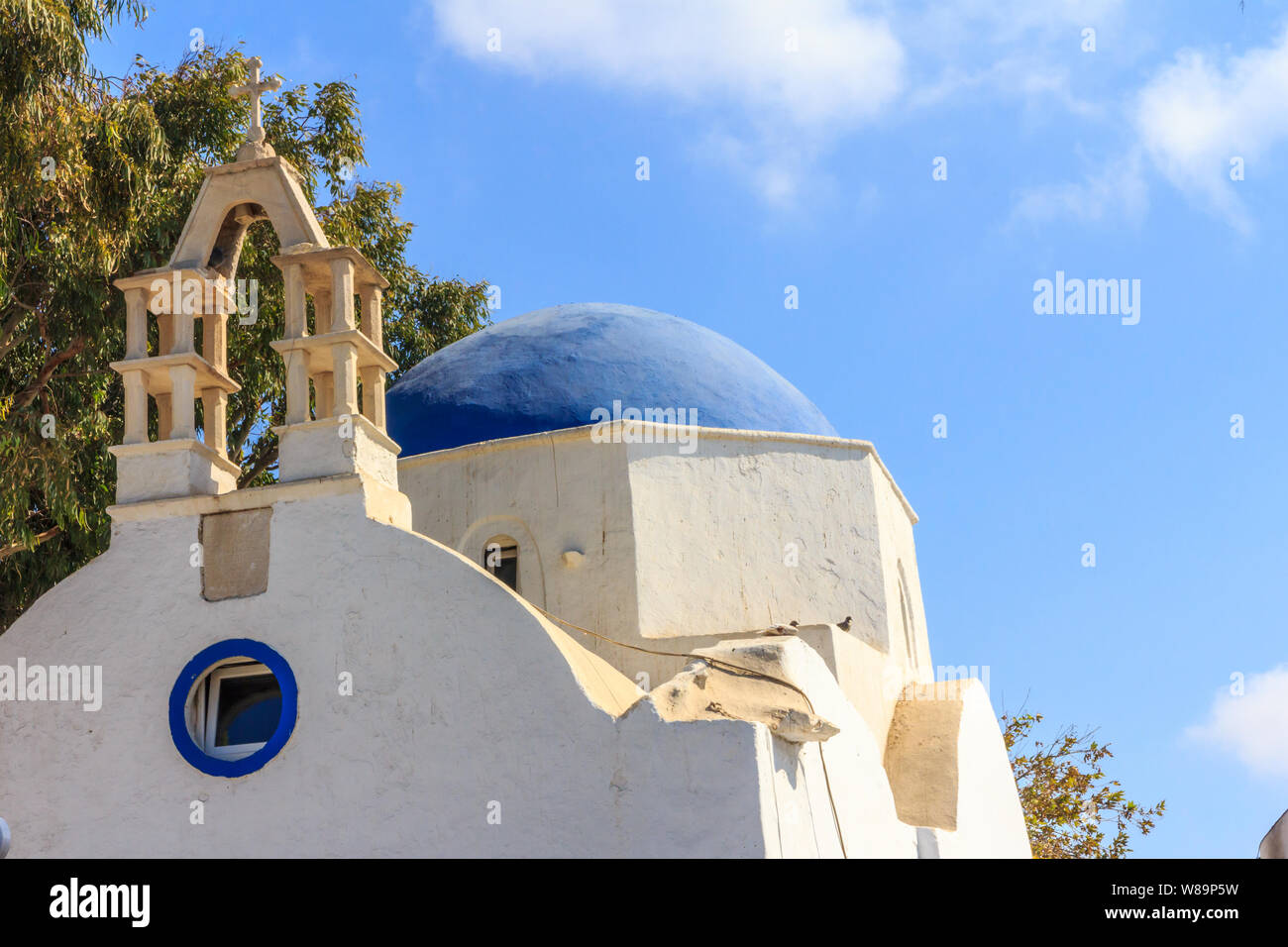 Church with blue dome, Mykonos, Greece Stock Photo