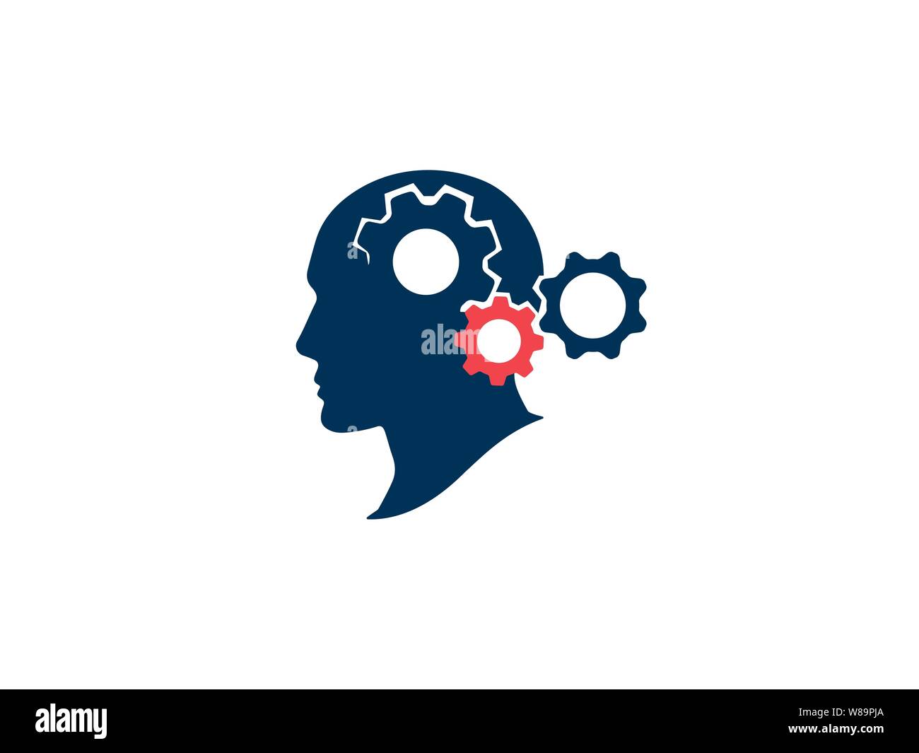 Brainstorming process concept. Thinking process and brain activity. Silhouette human head with gears. Strategic thinking and planning. People communic Stock Vector