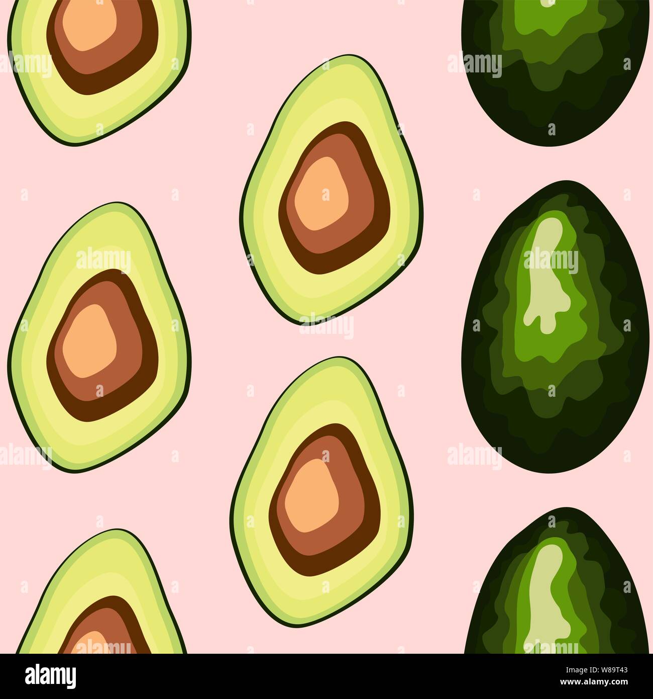 Avocado seamless pattern on background. Whole and cut avocado Stock Vector