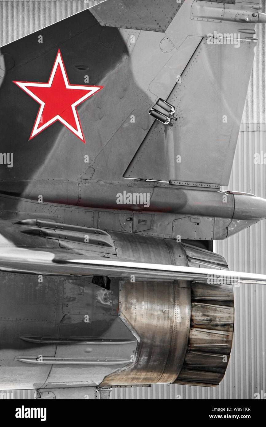Red Star on the tail of a MIG 23 'Flogger' Russian fighter plane Stock Photo