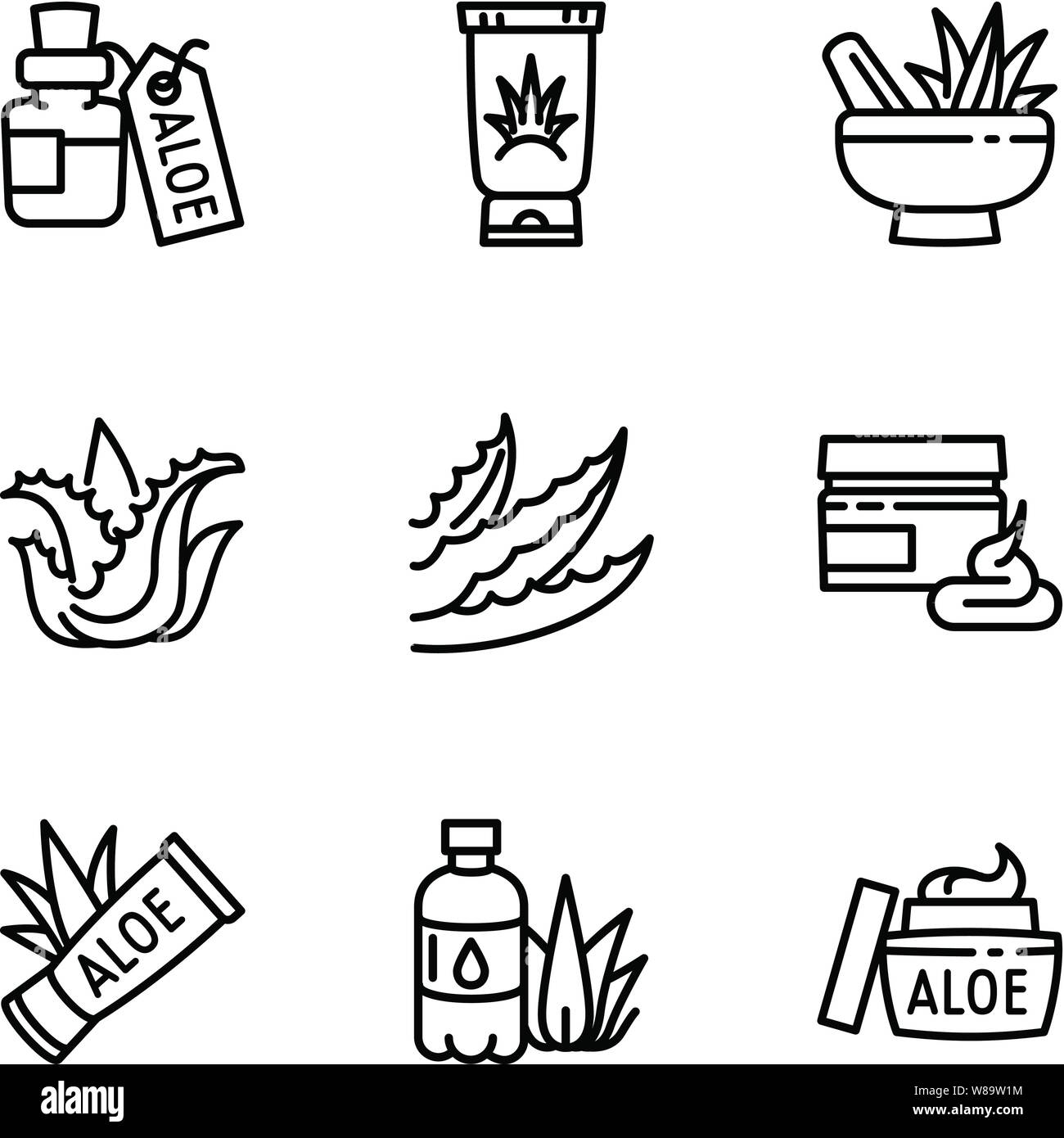 Organic aloe vera icon set. Outline set of 9 organic aloe vera vector ...