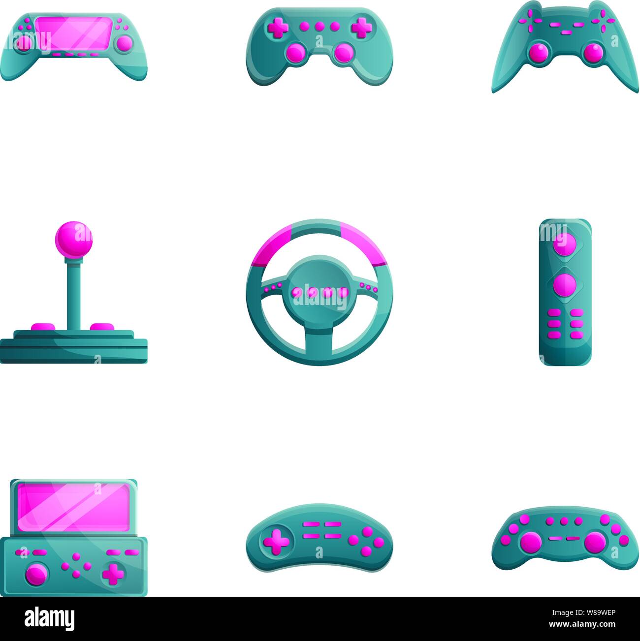 Videogame joystick icon set. Cartoon set of 9 videogame joystick vector ...