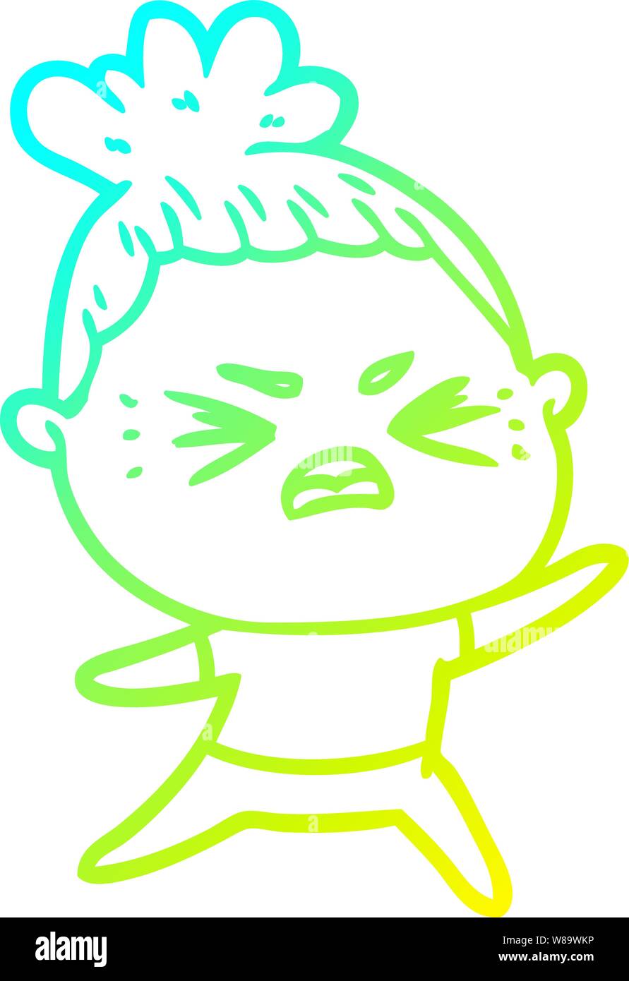 cold gradient line drawing of a cartoon angry woman Stock Vector Image ...