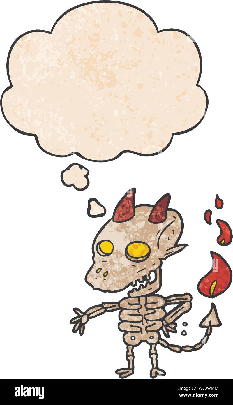 cartoon spooky demon with thought bubble in grunge texture style Stock ...