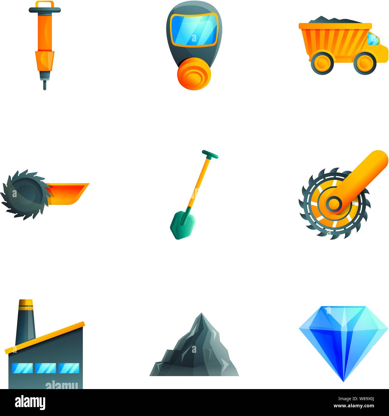Coal extract mine icon set. Cartoon set of 9 coal extract mine vector ...
