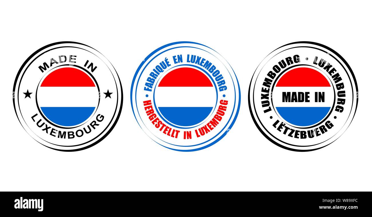 Round label Made in Luxembourg with flag Stock Vector