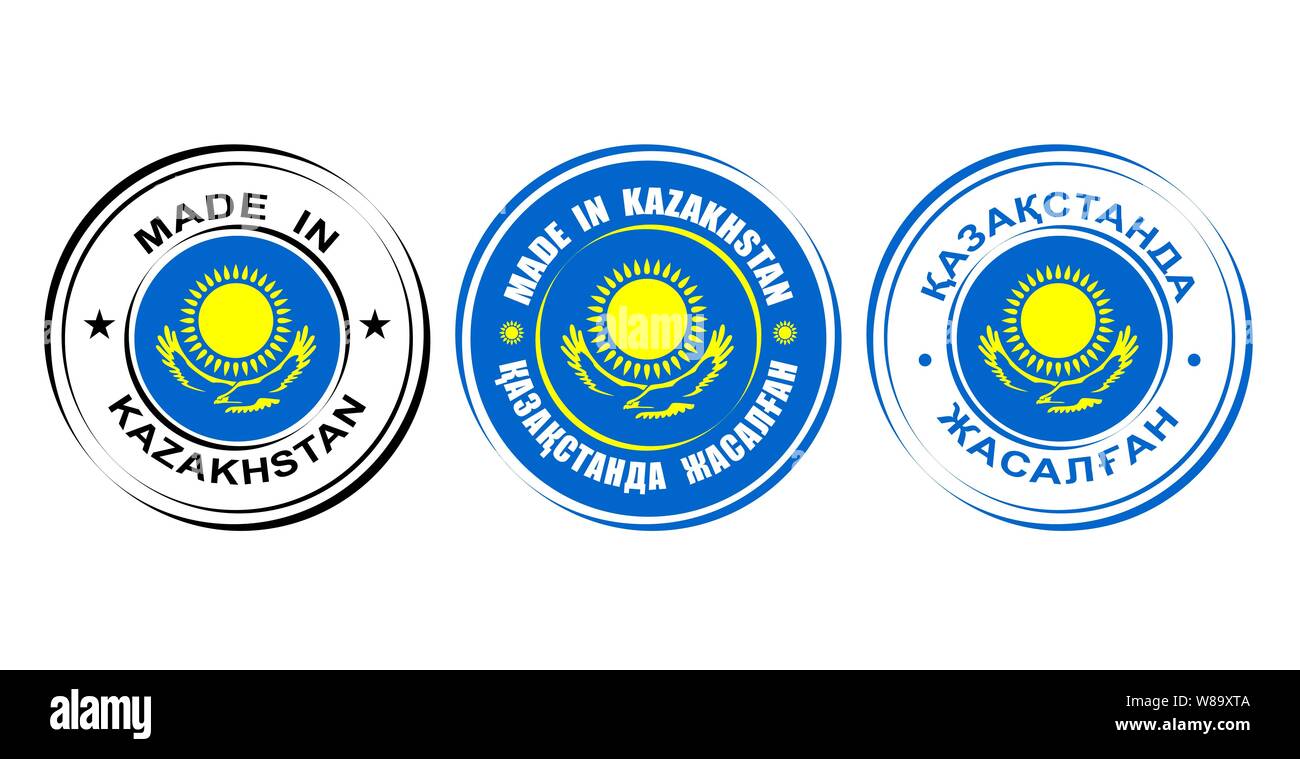 Round labels Made in Kazakhstan with flag Stock Vector