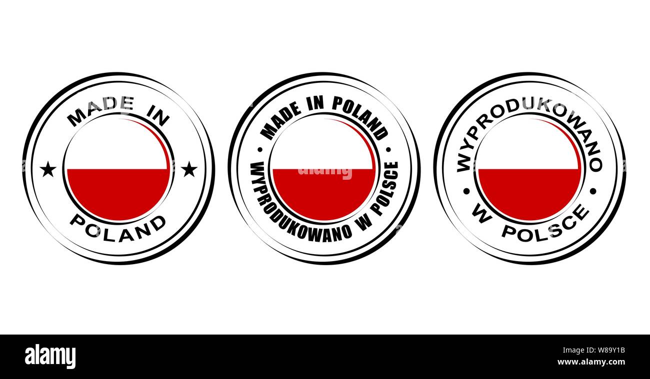 Round label Made in Poland with flag Stock Vector