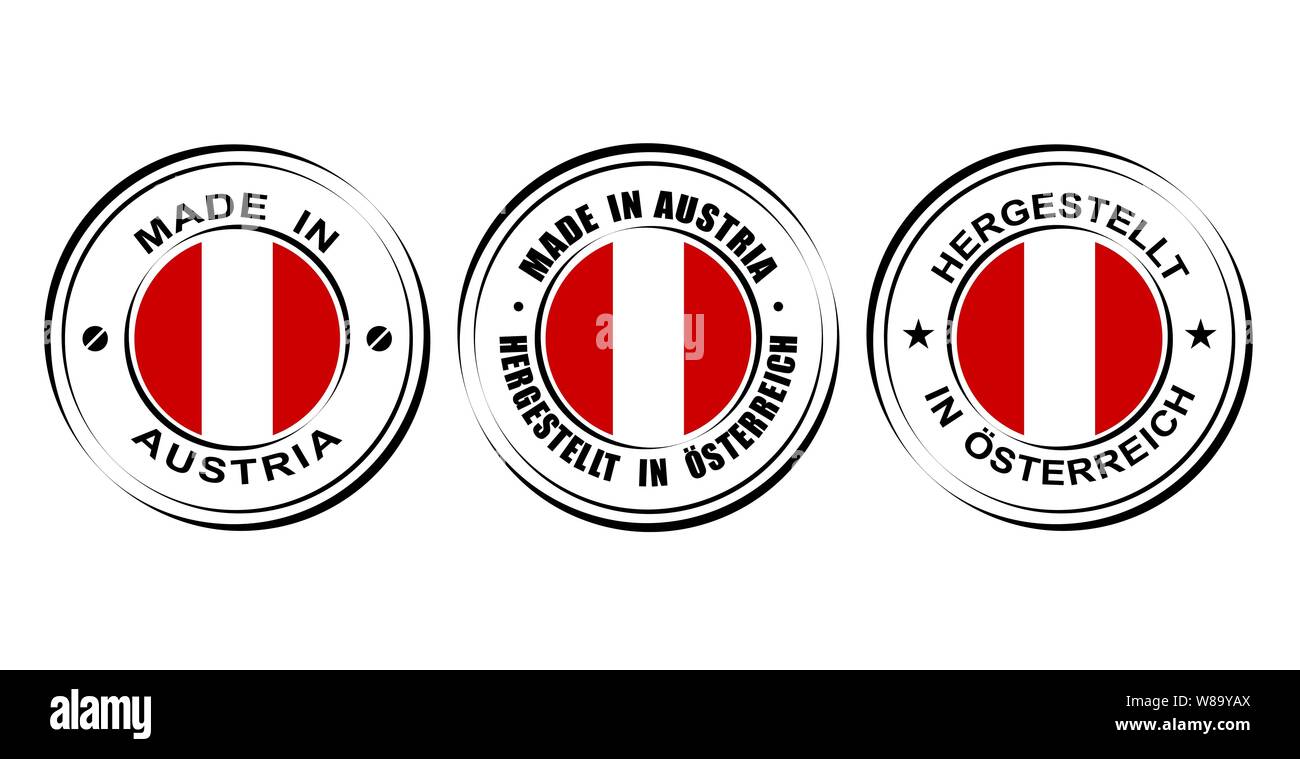 Round label Made in Austria with flag Stock Vector