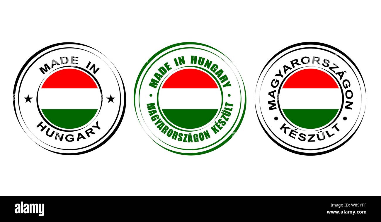 Round label Made in Hungary with flag Stock Vector