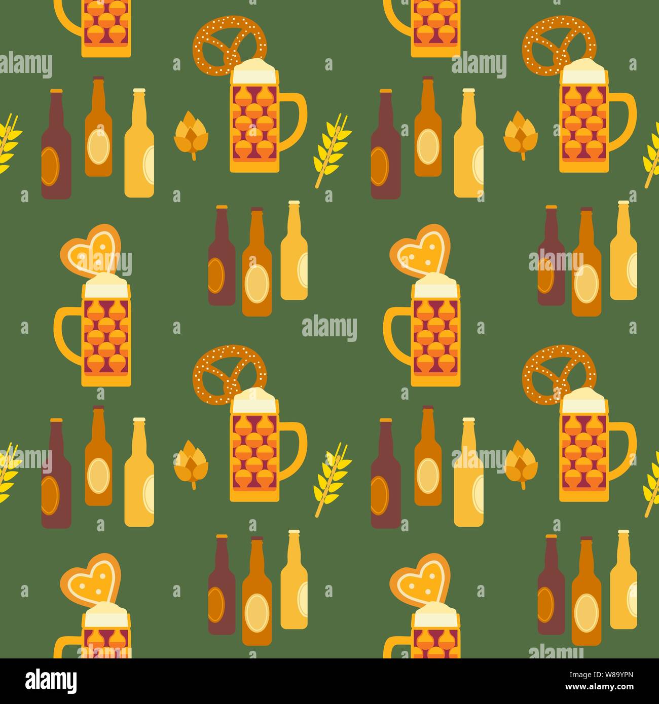 Oktoberfest hand drawn icon flat color vector seamless pattern Stock Vector