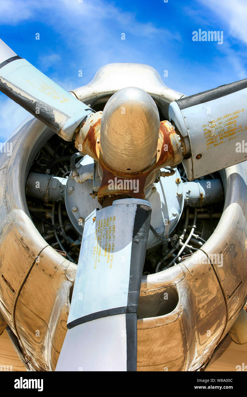 Wright R-3550 Radial engine on the wing of a Lockheed L1049 Constellation Stock Photo