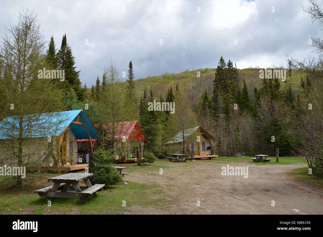 Camping cabins in Quebec Stock Photo Alamy