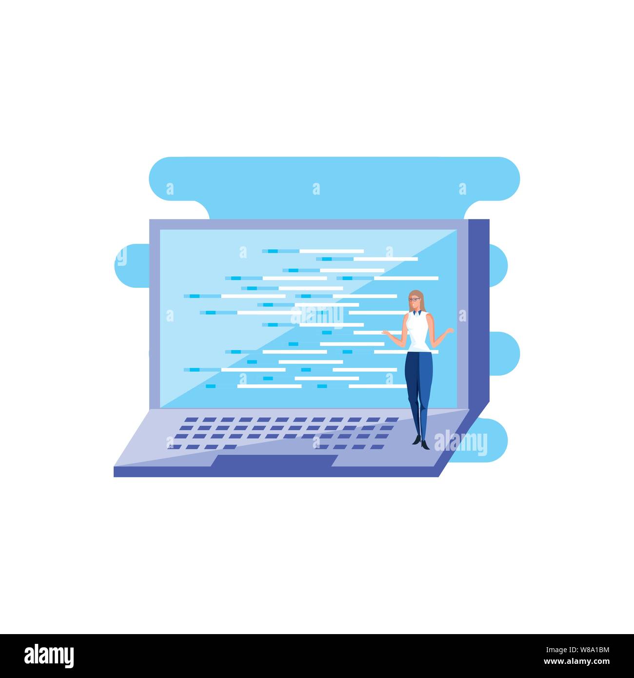 business woman with laptop computer vector illustration design Stock ...