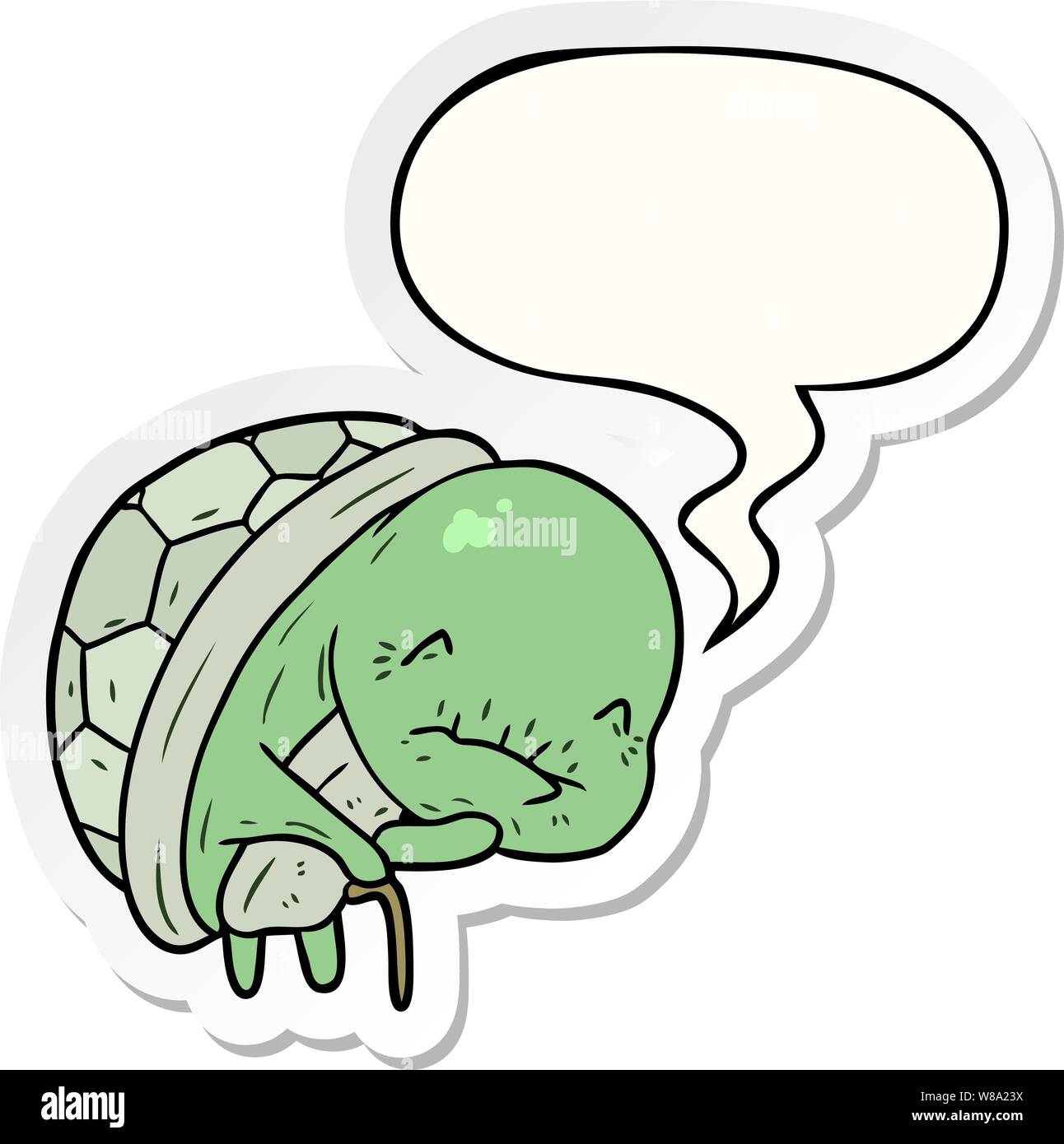 cute cartoon old turtle with walking stick with speech bubble sticker Stock  Vector Image & Art - Alamy
