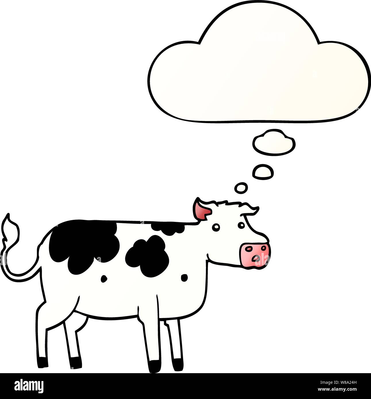 cartoon cow with thought bubble in smooth gradient style Stock Vector