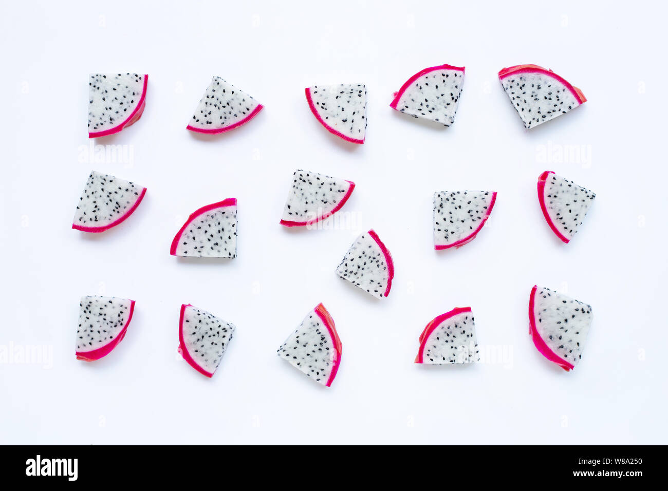 Dragon fruit, pitaya slices isolated on white background. Stock Photo