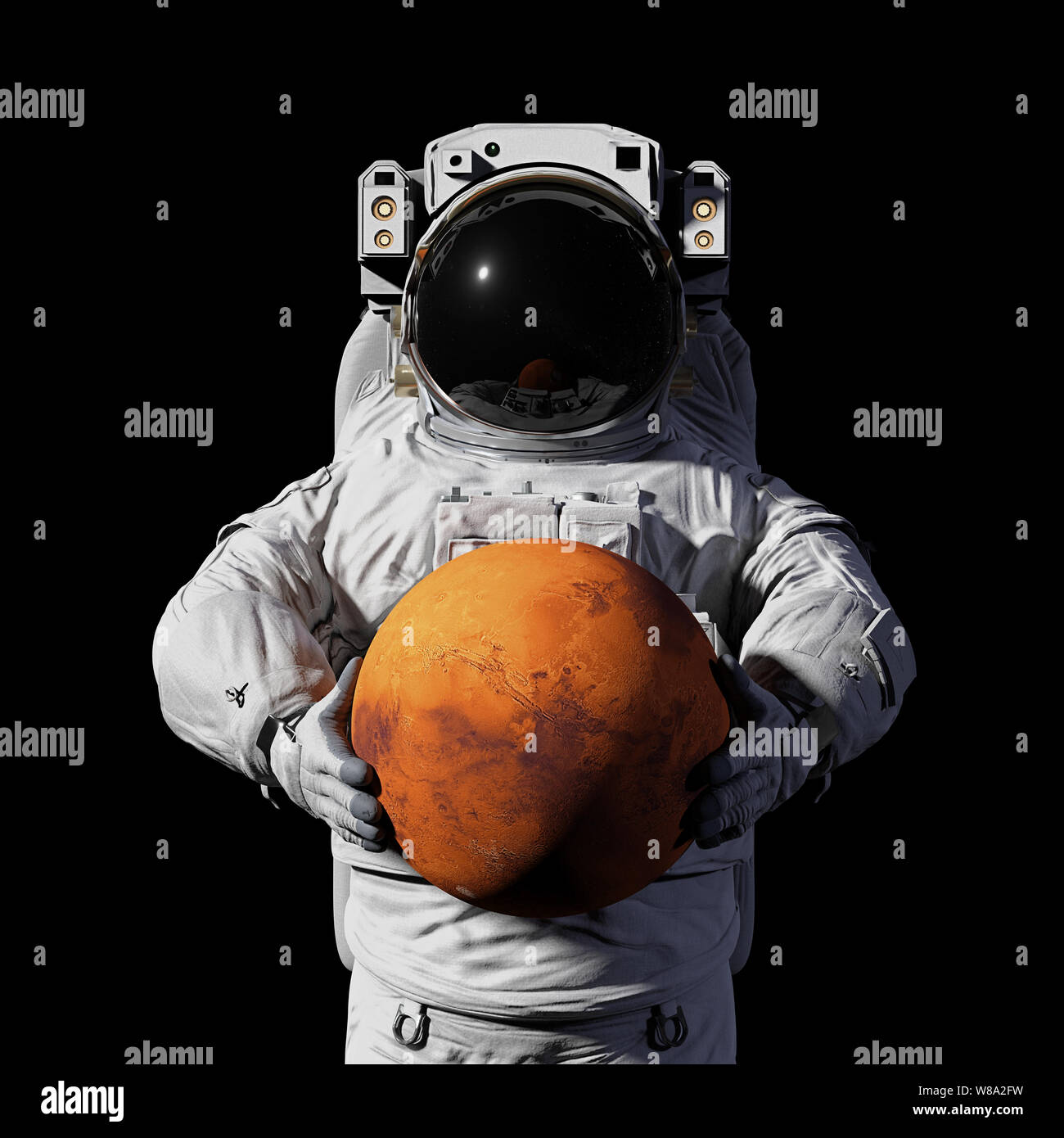 astronaut holding planet Mars, isolated on black background Stock Photo ...