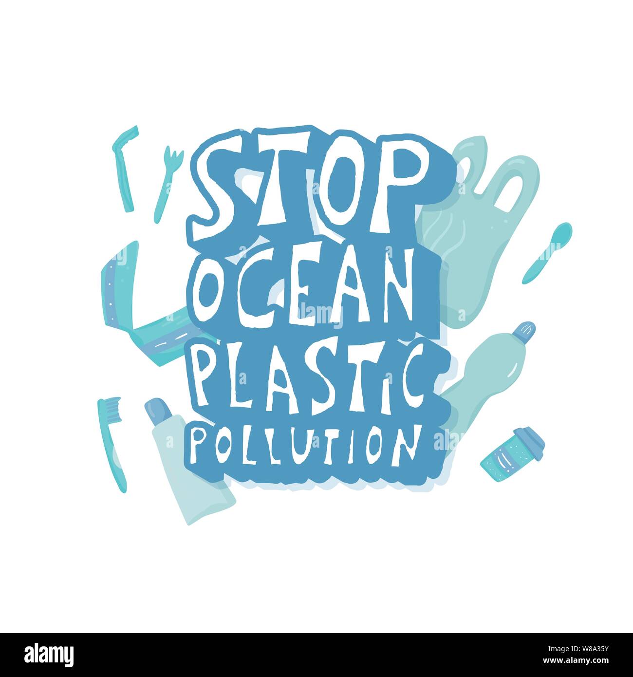 Stop ocean plastic pollution concept. Ecological problem emplem. Vector ...