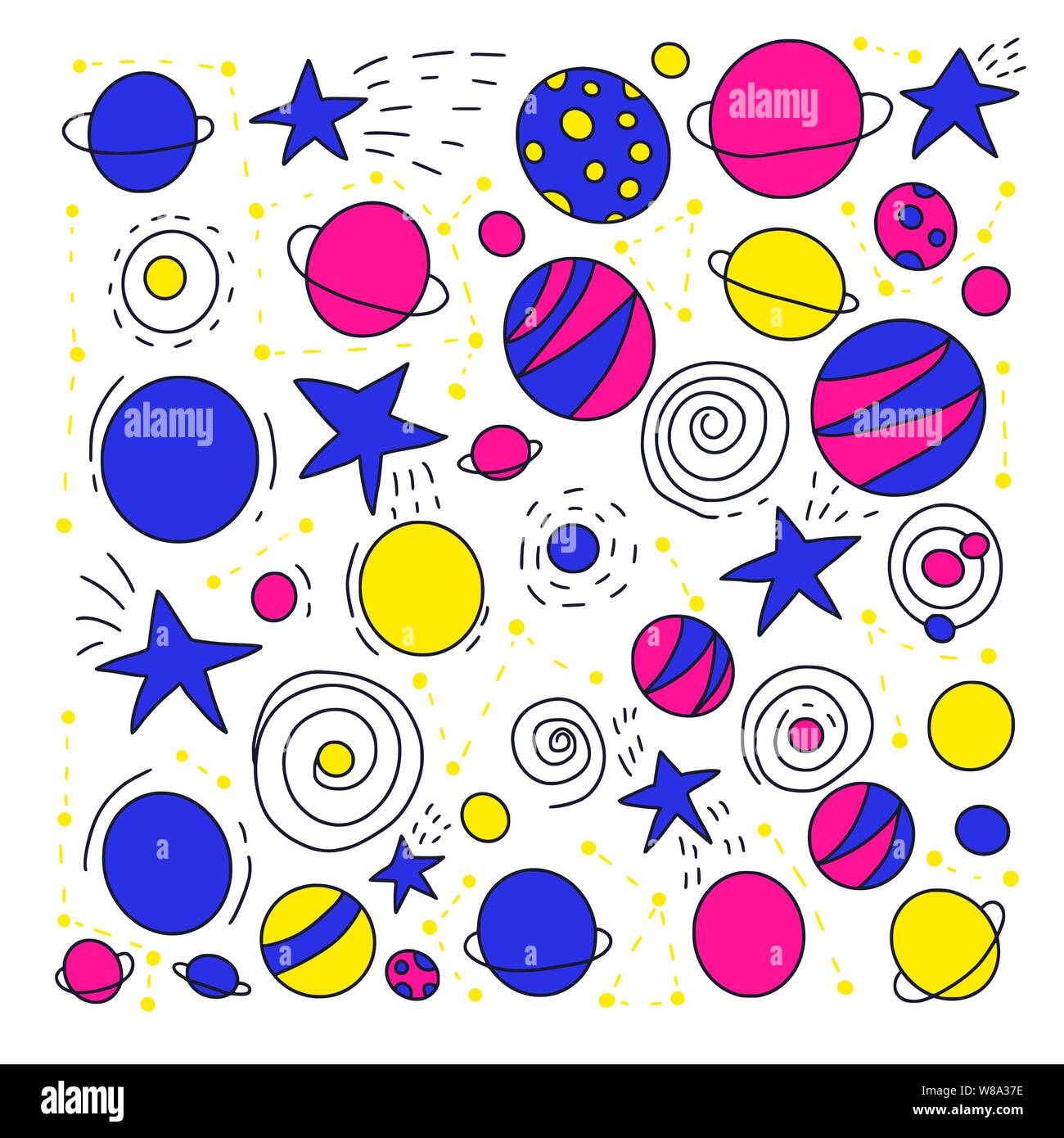 Space objects and symbols set. Vector hand drawn doodles illustration. Stock Vector