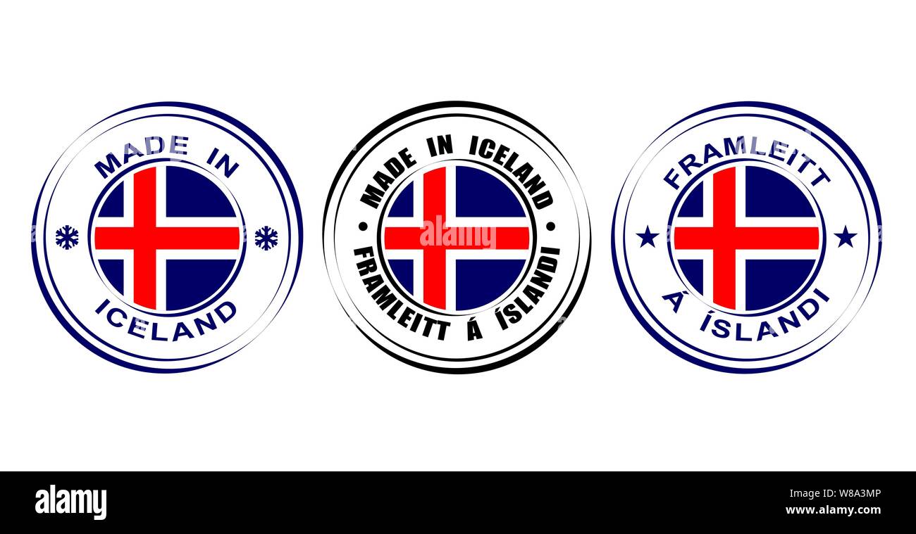 Round label Made in Iceland with flag Stock Vector
