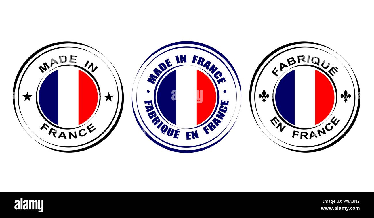 Round label Made in France with flag and lily symbol Stock Vector