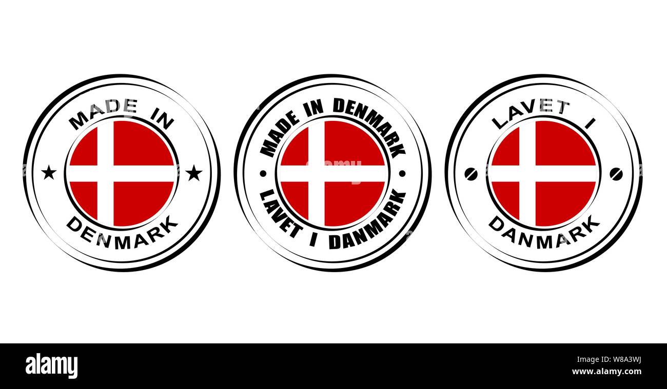 Round label Made in Denmark with flag Stock Vector